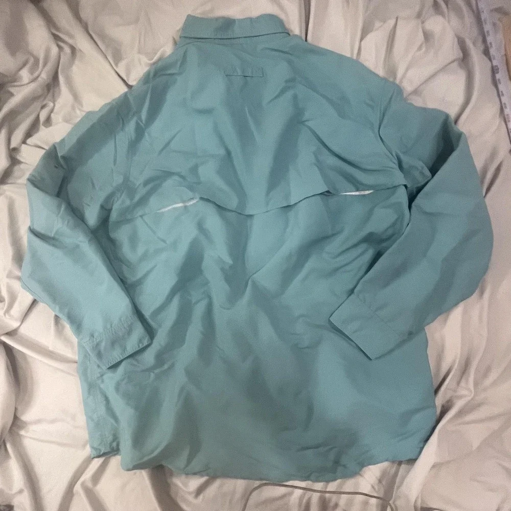 L.L. Bean Shirt Mens 2XLT‎ Blue Snap Front Vented Fishing Button Down Nylon